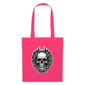 Totenkopf Flammen Kette Blackwork Tattoo T-Shirt - Stoffbeutel - Azalea - Vorne