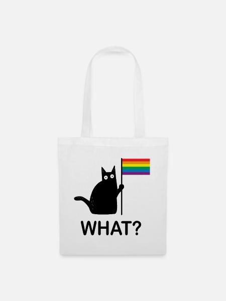 Lustige Schwarze Katze What? Gay Pride LGBT - Stoffbeutel - Weiß
