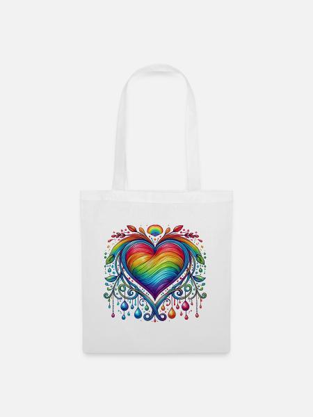 Regenbogen Herz - Stoffbeutel - Weiß