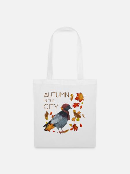 Autumn in the City - Herbsttaube mit Schal - Stoffbeutel - Weiß