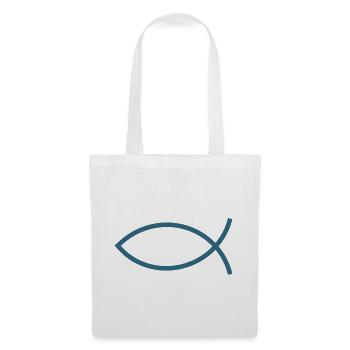 Blauer Jesusfisch Ichthys Jesus Fisch  - Stoffbeutel - Weiß - Vorne