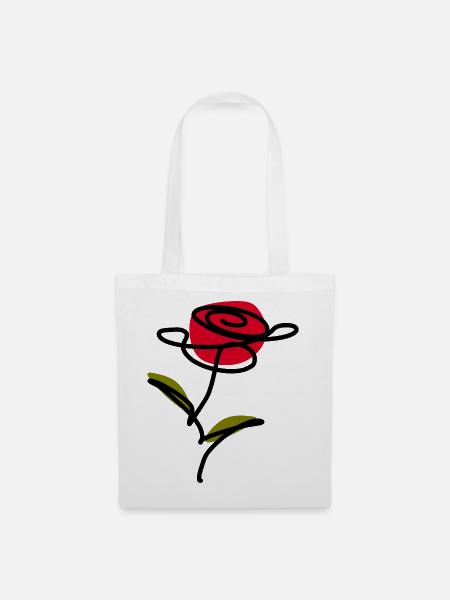 Rote Rose one line art Geschenk Freundin Mutter - Stoffbeutel - Weiß