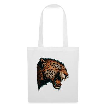 Angry Jaguar Head Opening Mouth Cartoon Vektor - Stoffbeutel - Weiß - Vorne