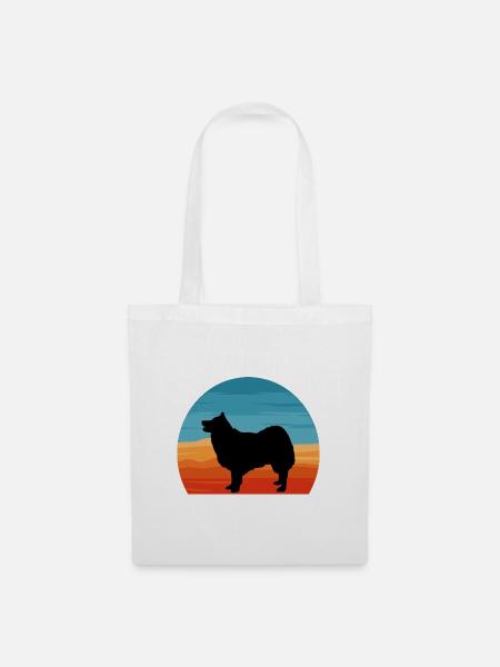 Islandhund Hund Silhouette Retro Sonnenuntergang - Stoffbeutel - Weiß