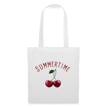 Summertime - Kirschen mit rotem Schriftzug - Stoffbeutel - Weiß - Vorne