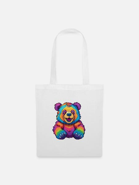 Bär buntes Aquarell Cartoon Kawaii Tier - Stoffbeutel - Weiß