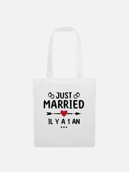 Geschenk zum Hochzeitstag 1 Jahr Hochzeit aus Baumwolle - Stoffbeutel - Weiß