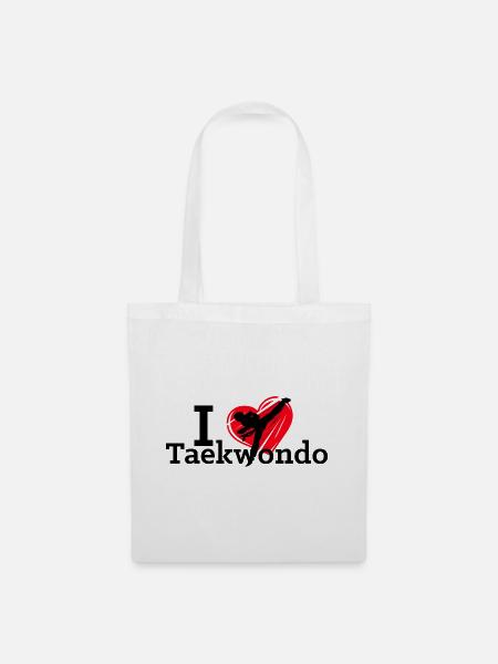 I love Taekwondo - Herz mit Kick Silhouette - Stoffbeutel - Weiß