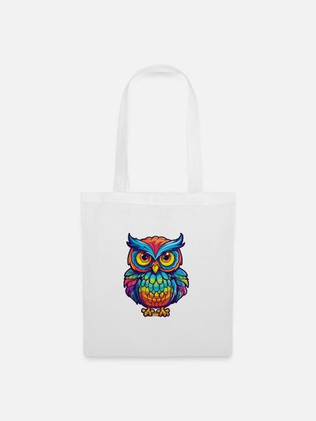 Eule buntes Aquarell Cartoon Kawaii Tier - Stoffbeutel - Weiß
