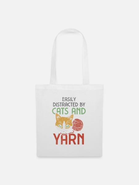 Katze Garn Häkeln - Stoffbeutel - Weiß