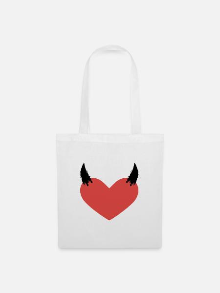 Herz Teufel Hörner Böse Symbol Geschenk - Stoffbeutel - Weiß