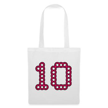 10. 10 ANS. 10e ANNIVERSAIRE. ANNIVERSAIRE 10 ANS. - Sac en tissu - blanc - Devant
