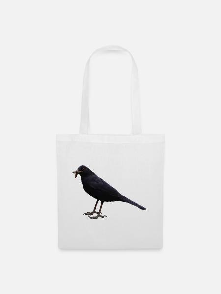 Amsel Vogel schwarzer Vogel - Stoffbeutel - Weiß