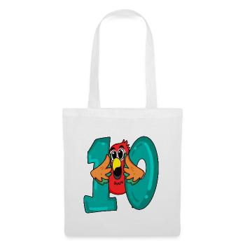 10 anniversaire - oiseau perroquet avec le numéro 10 - Sac en tissu - blanc - Devant