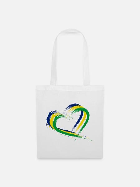 Herz Bürste Flagge Brasilien Fahne Farben Vektor - Stoffbeutel - Weiß