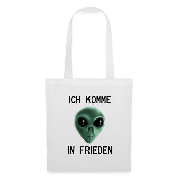 Ich komme in Frieden - Grüner Alien - Stoffbeutel - Weiß - Vorne