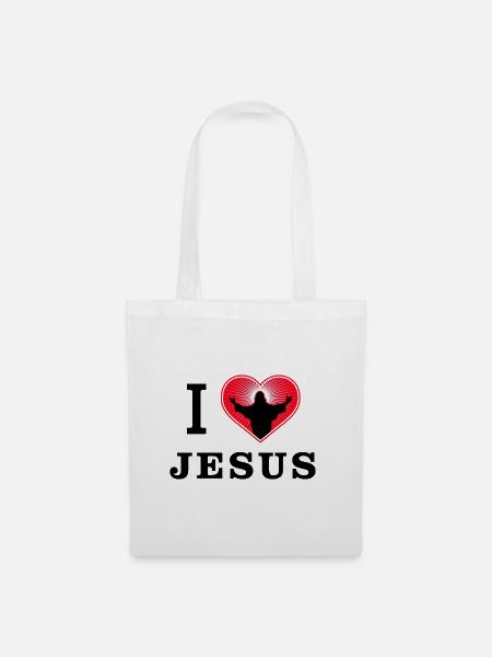 I love Jesus - Herz mit Jesus Silhouette - Stoffbeutel - Weiß