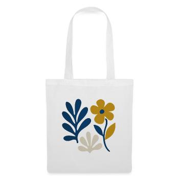 Florale Komposition – Blau & Senf - Stoffbeutel - Weiß - Vorne