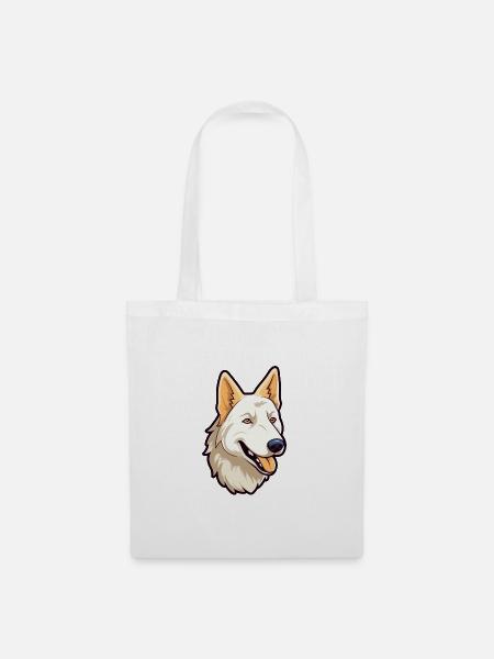 Weißer Schäferhund Rasse Cartoon Kawaii Illustrati - Stoffbeutel - Weiß