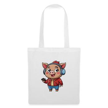 Cochon Drôle Dessin Animé Personnage Casque Musique - Sac en tissu - blanc - Devant