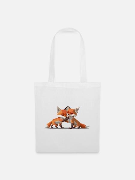 Low-poly Fox Cubs - Stoffbeutel - Weiß