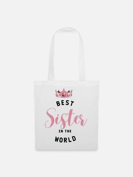 Sister mit Krone – Geschenk für die beste Schweste - Stoffbeutel - Weiß