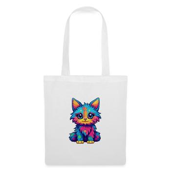 Katze buntes Aquarell Cartoon Kawaii Tier - Stoffbeutel - Weiß - Vorne