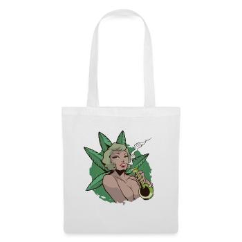 Pin Up Girl Cannabis Marihuana Sexy Bong - Stoffbeutel - Weiß - Vorne