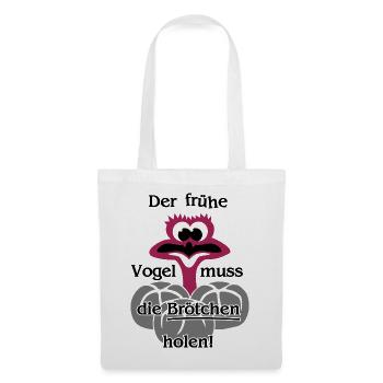 Der frühe Vogel muss die Brötchen holen - Beutel - Stoffbeutel - Weiß - Vorne