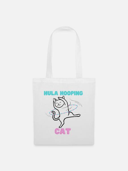 Hula Hooping Katze - Funny Dance Kitty - Stoffbeutel - Weiß
