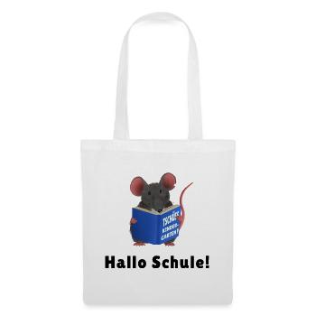 Hallo Schule - Ratte mit Buch Tschüss Kindergarten - Stoffbeutel - Weiß - Vorne