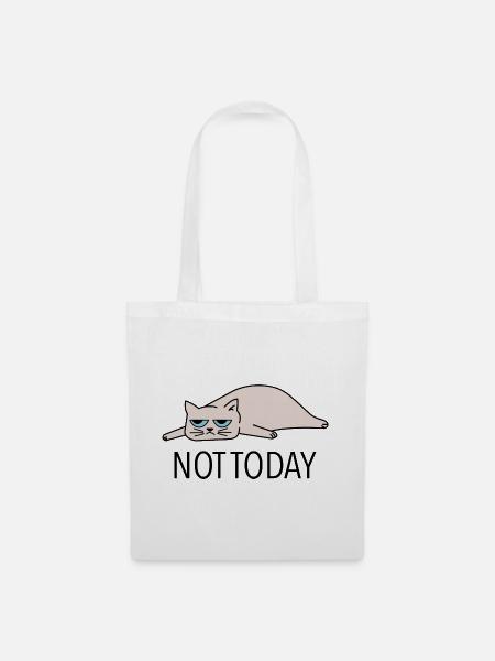 Katze Arbeit Arbeiten Faule Katze funny cat - Stoffbeutel - Weiß
