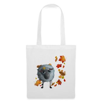 Schaf im Herbstlaub - Flauschiges Herbstmotiv - Stoffbeutel - Weiß - Vorne