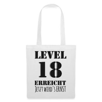 LEVEL 18 ERREICHT - Black Edition 18. Geburtstag - Stoffbeutel - Weiß - Vorne