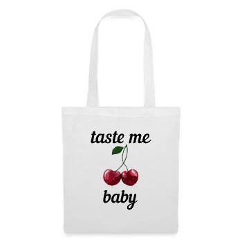 Taste me Baby - Rote Kirschen Spruch - Stoffbeutel - Weiß - Vorne