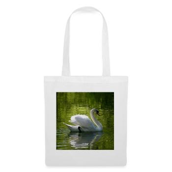 Weißer Schwan schwimmt, auf grünlichem Hintergrund - Stoffbeutel - Weiß - Vorne