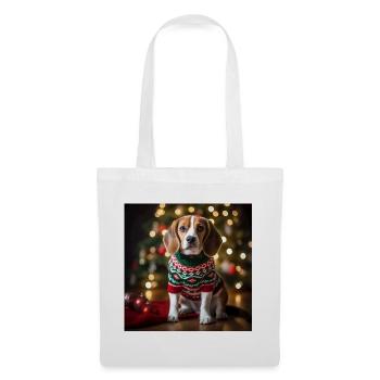 Weihnachtsbeagle im festlichen Strickpullover - Stoffbeutel - Weiß - Vorne