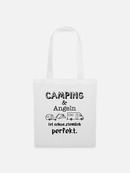 camping und angeln - Stoffbeutel - Weiß