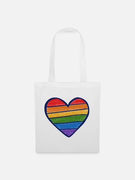 Regenbogenstolzherz - Stoffbeutel - Weiß