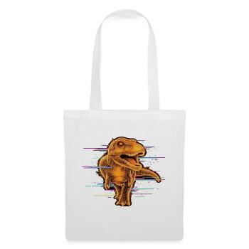 Cyber Dino – Orange Neon Glitch T-Shirt - Stoffbeutel - Weiß - Vorne