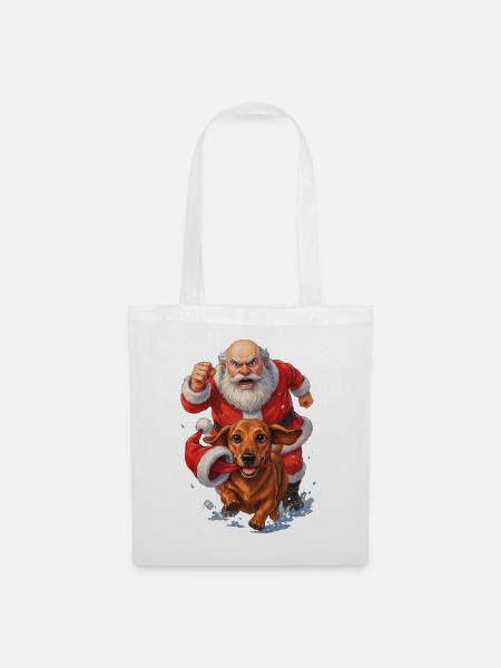 Dackel klaut Weihnachtsmannmütze - Stoffbeutel - Weiß