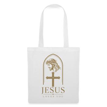 Jesus Loves You – Portrait mit Dornenkrone & Kreuz - Stoffbeutel - Weiß - Vorne