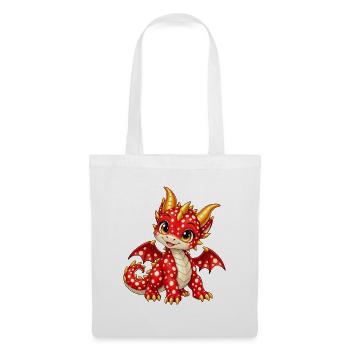 Süßer Fliegenpilzdrache – Fantasy Drachenbaby - Stoffbeutel - Weiß - Vorne