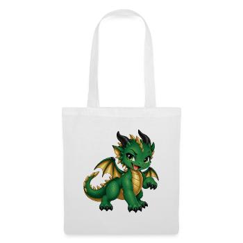 Frecher grüner Drache – Süßes Fantasy Drachenbaby - Stoffbeutel - Weiß - Vorne