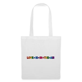 LOVE IS IN THE AIR – Bunter Regenbogen Schriftzug  - Stoffbeutel - Weiß - Vorne