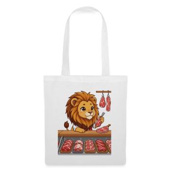 Löwe in der Fleischerei Metzger Chibi Design - Stoffbeutel - Weiß - Vorne