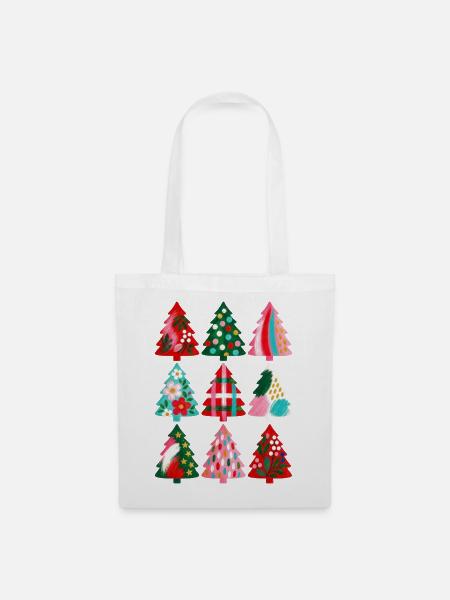 Weihnachten Boho Gemalte Weihnachtsbäume - Stoffbeutel - Weiß