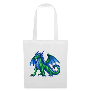 Majestätische Drachenmutter – Blau Grüner Drache - Stoffbeutel - Weiß - Vorne