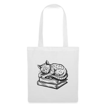 Katze schläft auf Bücherleser - Stoffbeutel - Weiß - Vorne