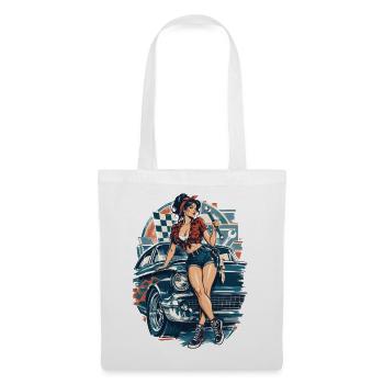 Hot Rod Pin-up Girl: 50s Muscle Car Mechanikerin - Stoffbeutel - Weiß - Vorne